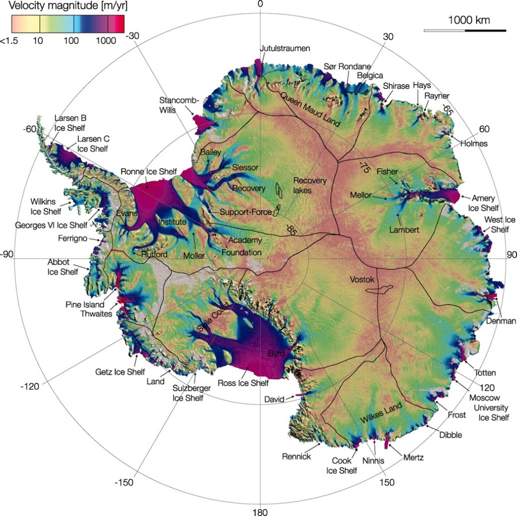 Antartide. Nella parte occidentale si possono osservare i ghiacciai  Pine Islands e Thwaites (credit: NASA) 